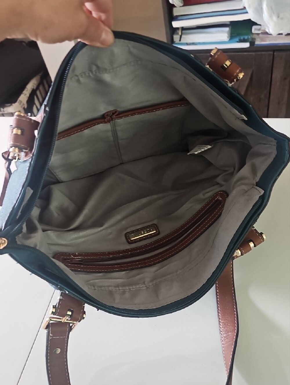 Rosetti Teal Quilted Shoulder Bag with Brown Handles - Picture 5 of 8